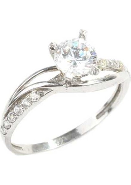 925 Ayar Gümüş Tektaş Yanı Taşlı 082 crt Görünümlü Yüzük fırsatları