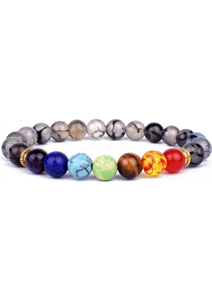 M-19CM Stili No.30 Boyutu 7 Çakra Taş Bilezik Kadın Doğal Boncuk Şifa Reiki Dua Buddha Boncuk Bilezik Erkek Şans Yoga Meditasyon Takı Hediye (Yurt Dışından)