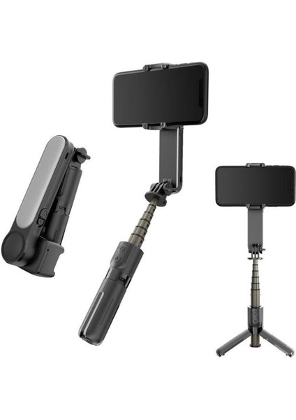 L09 Profesyonel Işıklı Gimbal Öz Çekim Telefon Sabitleyici Video Çekimi Siyah