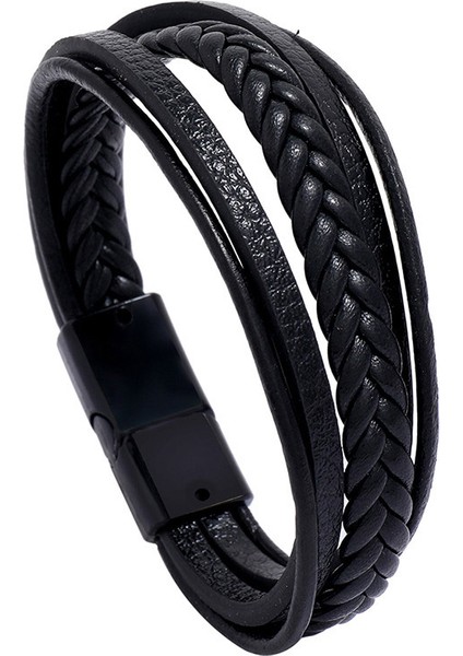 20CM Tarzı NO.83921 Beden Letapı Trendy Gerçek Deri Bileklik Erkek Paslanmaz Çelik Çok Katmanlı Örgülü Halat Bilezikler Erkek Bilezik Takı (Yurt Dışından)