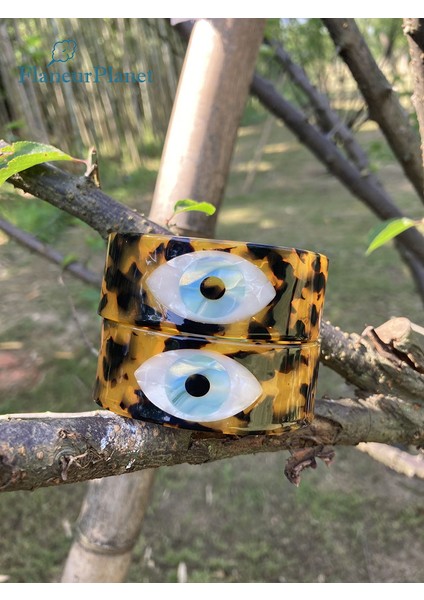 Göz Manşet Bileklik Flaneurplanet Klasik Vintage Kaplumbağa Kabuğu Asetat Geniş Bilezik Nazar Korumalı Bilezik Statement Kolluk Bileziği Brezilya Sıcak (Yurt Dışından)