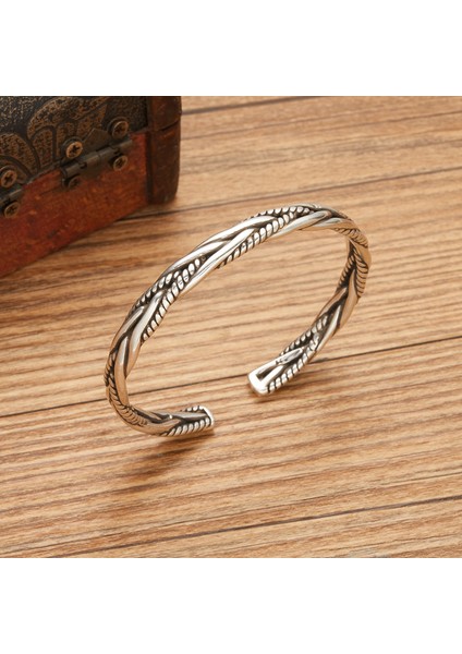 Çapraz Çelik Vintage Trendy Gümüş Renk Açık Kol Bileziği Nordic Viking Bileziği Benzersiz Örme Bilezik Erkek Bileklik Takı Hediye (Yurt Dışından) modelleri