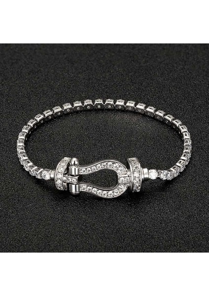 18.5cm Tarzı Jet Klasik Lüks Nal Şekilli Erkek Bilezik Takı Moda Kadın Bakır Zirkonya Bilezik & Bilezik (Yurt Dışından) fiyatları