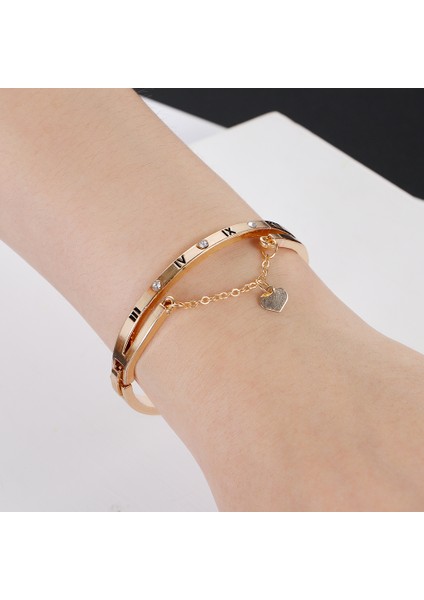 Altın Gül Kadınlar Için Gümüş Renkli Paslanmaz Çelik Bilezikler Bilezikler Kalp Sonsuza Kadar Aşk Şans Bileklik Şık Takı Lüks (Yurt Dışından) fırsatları