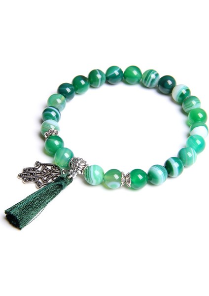19CM Tarzı Yeşil Akik Hamsa Şans Bileklik Erkekler Budizm Doigts De Fatima Mavi Nazar Boncuklu Bilezik Kadınlar Amulet Lav Taşı Bilezik El Yapımı Takı (Yurt Dışından)