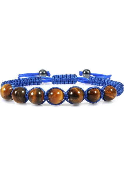 Mavi Kaplan Gözü Taş Bileklik El Yapımı Naylon Halat Örgülü Erkek Kadın Boncuklu Bileklik Ayarlanabilir Bilezik Şans Kolyesi Kavrama Yoga Bilek Takısı (Yurt Dışından)