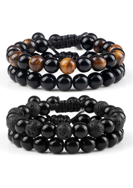 Kara Lav 2 Sıcak ve Erkek Boncuklu Bilezikler Kaplan Gözü Lava Doğal Taş Oniks Boncuklu Çift Mesafe Bilezikleri Kadınlar Takı Pulseras (Yurt Dışından) fiyatları
