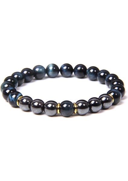 23CM Tarzı Siyah Tabanca Kaplama Doğal Çakra Kaplan Gözü Taş Boncuklu Bilezik El Yapımı Esnek Takı Unisex Bilezik Gümüş Rengi Spacer Şans Kolye Pulsera Çift (Yurt Dışından)