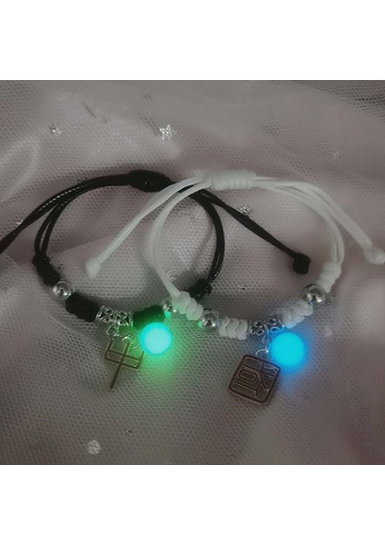 No.9 Boyutu 2 Adet Parlayan Kolye Bilezik Sevgililer Için Karanlıkta Işık Yayan Bilezik Boncuk Zincir Kadın Erkek Takılar Için (Yurt Dışından)