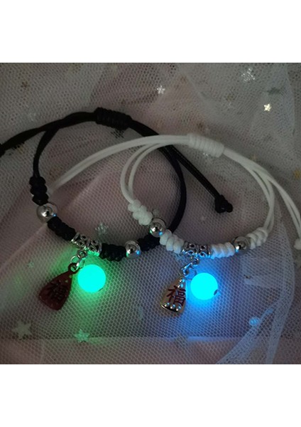 No.9 Boyutu 2 Adet Parlayan Kolye Bilezik Sevgililer Için Karanlıkta Işık Yayan Bilezik Boncuk Zincir Kadın Erkek Takılar Için (Yurt Dışından) fiyatları