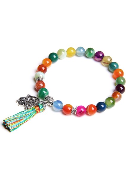 23CM Tarzı Renkli Akik Hamsa Şans Bileklik Erkekler Budizm Doigts De Fatima Mavi Nazar Boncuklu Bilezik Kadınlar Amulet Lav Taşı Bilezik El Yapımı Takı (Yurt Dışından)