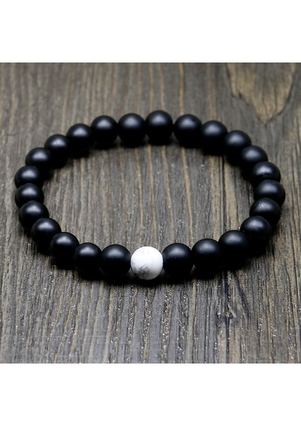 No.3 Boyutu Erkekler ve Kadınlar Için Doğal Siyah Oniks Mat Oniks Trida Beyaz Howlite Taş Boncuk Bilezik Elastik Halat Zinciri Mala Bilezik (Yurt Dışından) modelleri