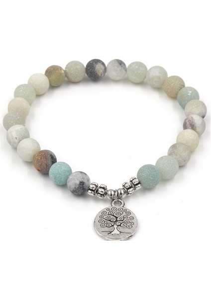 No.3 Boyutu 8mm Hf2 Elastik Ayarlanabilir Doğal Taş Lotus Yaşam Ağacı Buddha Kafası Mat Charm Çakra Şifa Dengesi Reiki Bileklik (Yurt Dışından)