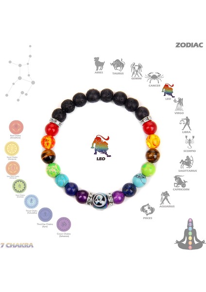 17CM Tarzı Aslan7,23-8,22 Kadınlar ve Erkekler Için Doğal Taş 7 Çakra Bileklik Çift Iyileştirme Reiki Dua Takılar 12 Burç Takıları Kolye Bilezik (Yurt Dışından)