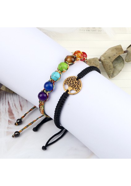 Stil 5 El Yapımı Örgülü Bileklik 7 Çakra Doğal Şifa Bilezikleri Ayarlanabilir Yaşam Ağacı Müttefik Kolye Bilezik Takı Pulsera (Yurt Dışından)