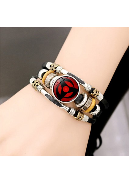 Stil-17 Erkekler Için Sharingan Göz Kolyesi Bileklik Anime Sasuke Uchiha Klanı Rinnegan Kakashi Takı Çok Katmanlı Örgü Deri Bilezik Bangles (Yurt Dışından)