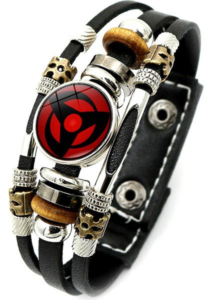 Stil-17 Erkekler Için Sharingan Göz Kolyesi Bileklik Anime Sasuke Uchiha Klanı Rinnegan Kakashi Takı Çok Katmanlı Örgü Deri Bilezik Bangles (Yurt Dışından)