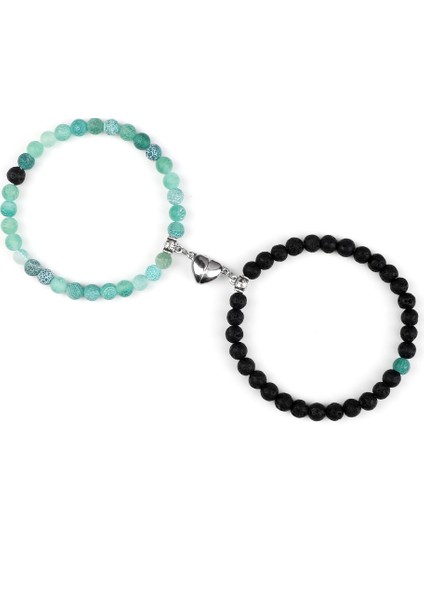 Lav-Yeşil Hava Çift Mesafe Kalp Mıknatıs Kolye Bileklikler Sevgili Için Doğal Taş Boncuklu Esnek Bilezik Takı Arkadaş Hediye (Yurt Dışından)