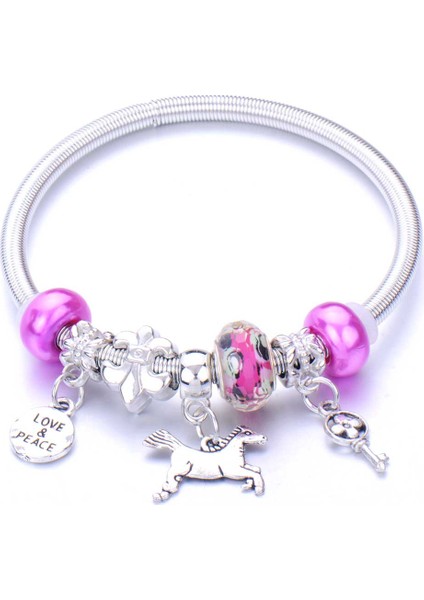 0031PE Kadınlar Için Çift Bileklik Takı Boncuk Bilezik Charm Metal Elastik Aşk Kalp Kızlar Bilezik Metal Yapraklar Boho Punk (Yurt Dışından)