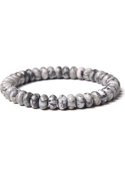 23CM Tarzı Harita Jasper Cilalı Kaplan Gözü Rondel Taş Bilezik Erkek Moda Elastik Bilezikler Çok Renkli Doğal Abaküs Boncuk Taş Pulsera Takı (Yurt Dışından)