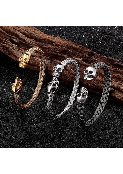 L556 316L Paslanmaz Çelik Bilezik Erkek Kafatası Bileklik Titanyum Ayarlanabilir Açılış Manşet Charm Mücevher Pulseras Hombre Lüks Mücevher (Yurt Dışından) fiyatları