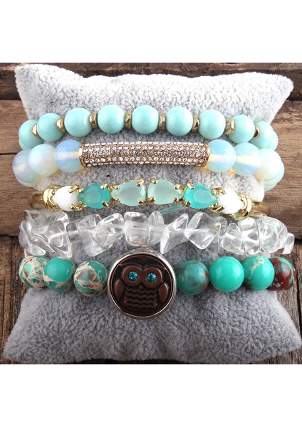 18.5cm Tarzı Yeşil Rh Moda Boho Takı Doğal Taş Bilezik ve Bileklik 5'li Takı Seti Kadınlar Için Hediye Dropship (Yurt Dışından)