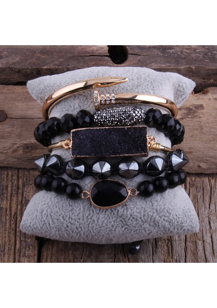 18.5cm Tarzı Yeşil Rh Moda Boho Takı Doğal Taş Bilezik ve Bileklik 5'li Takı Seti Kadınlar Için Hediye Dropship (Yurt Dışından) modelleri