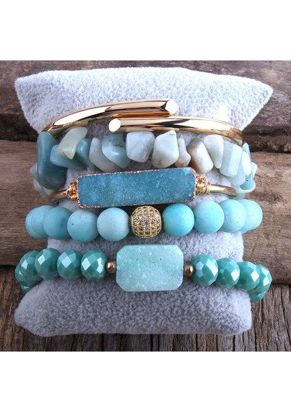 18.5cm Tarzı Yeşil Rh Moda Boho Takı Doğal Taş Bilezik ve Bileklik 5'li Takı Seti Kadınlar Için Hediye Dropship (Yurt Dışından) fırsatları