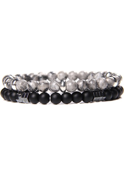 21CM Tarzı Harita Jasper 42 Bileklik Setleri Çift Zincir Iki Katmanlı Bilezikler Erkek Kadın Çift Takı Doğal Çakra Reiki Mavi Nazar Boncuklu Şans Bilekliği (Yurt Dışından)