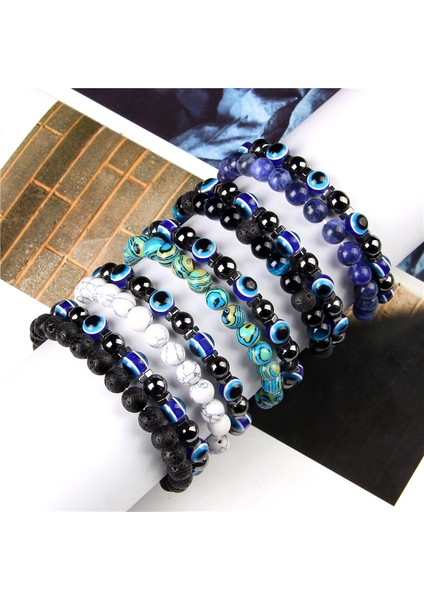 21CM Tarzı Harita Jasper 42 Bileklik Setleri Çift Zincir Iki Katmanlı Bilezikler Erkek Kadın Çift Takı Doğal Çakra Reiki Mavi Nazar Boncuklu Şans Bilekliği (Yurt Dışından) fiyatları