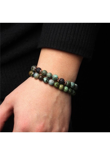 21CM Tarzı Harita Jasper 42 Bileklik Setleri Çift Zincir Iki Katmanlı Bilezikler Erkek Kadın Çift Takı Doğal Çakra Reiki Mavi Nazar Boncuklu Şans Bilekliği (Yurt Dışından) indirimleri