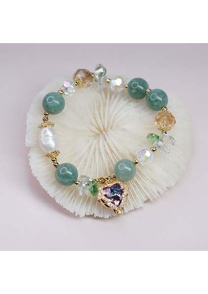 Yeşil Yeni Gelen Aşk Kalp Zirkon Kolye Barok Inci Kristal Boncuklu Strand Bilezik Kadınlar Için Moda Takı YBR500 (Yurt Dışından)