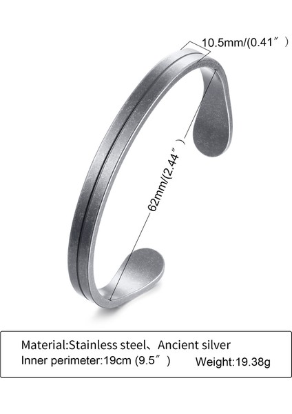 428GR Erkekler Için Antika Gümüş Renkli Çift Kıvrımlı C Bilezikli Küçük Bilek Mobius Bilezik Paslanmaz Çelik Cuff Bilezik Unisex Takı (Yurt Dışından)