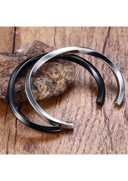 428GR Erkekler Için Antika Gümüş Renkli Çift Kıvrımlı C Bilezikli Küçük Bilek Mobius Bilezik Paslanmaz Çelik Cuff Bilezik Unisex Takı (Yurt Dışından)