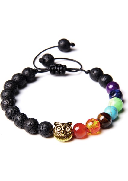 19CM Tarzı Altın Baykuş 7 Çakra Bileklik Doğal Ametist Boncuklu Bilezik Budizm Lotus Taşı Bileklik Erkekler Reiki Taş Pulsera Kadınlar Yoga Takı (Yurt Dışından)