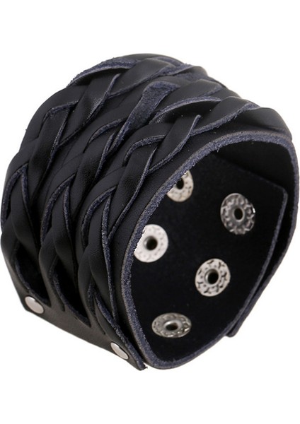 23CM Tarzı NO.82372 Beden Zorcvens Yeni Moda Punk Geniş Hakiki Deri Bilezik Siyah Kahverengi Kolluk Bilezikler ve Bileklikler Erkekler Için Retro Bilezik Takı (Yurt Dışından)