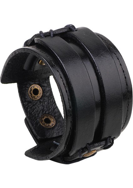 23CM Tarzı NO.80796 Beden Zorcvens Yeni Moda Punk Geniş Hakiki Deri Bilezik Siyah Kahverengi Kolluk Bilezikler ve Bileklikler Erkekler Için Retro Bilezik Takı (Yurt Dışından)