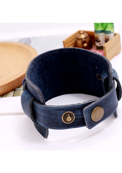 23CM Tarzı NO.80832 Beden Zorcvens Yeni Moda Erkek Geniş Gerçek Deri Bilezik Kahverengi Geniş Kolluk Bilezikler ve Bilezikler Vintage Punk Bileklik Erkek Takı (Yurt Dışından)