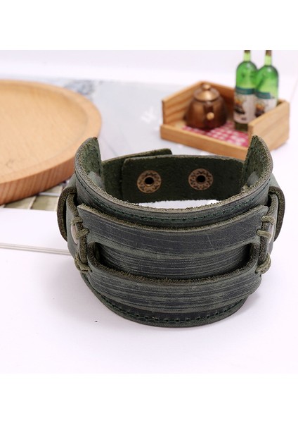 23CM Tarzı NO.80832 Beden Zorcvens Yeni Moda Erkek Geniş Gerçek Deri Bilezik Kahverengi Geniş Kolluk Bilezikler ve Bilezikler Vintage Punk Bileklik Erkek Takı (Yurt Dışından)