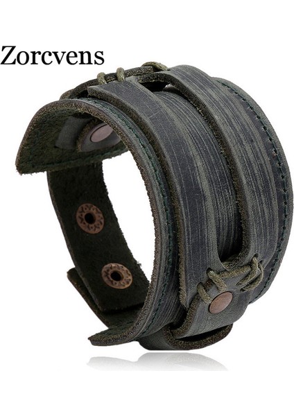 23CM Tarzı NO.80832 Beden Zorcvens Yeni Moda Erkek Geniş Gerçek Deri Bilezik Kahverengi Geniş Kolluk Bilezikler ve Bilezikler Vintage Punk Bileklik Erkek Takı (Yurt Dışından)