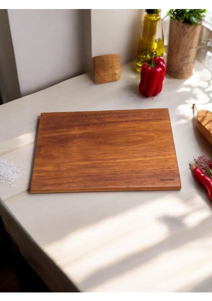 40 x 27,5 cm Yekpare Masif Eksiz Tek Parça Doğal Ahşap Kesme Sunum Et Ekmek Sebze Doğrama Tahtası