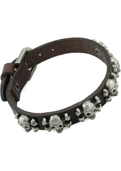 Kahve 2020 Yeni Vintage Rock Punk Gerçek Deri Bilezik Pulseira Mujer Erkek Bilezik Kafatası Nokta Şans Bileklik Kadınlar Erkekler Takı Için (Yurt Dışından)