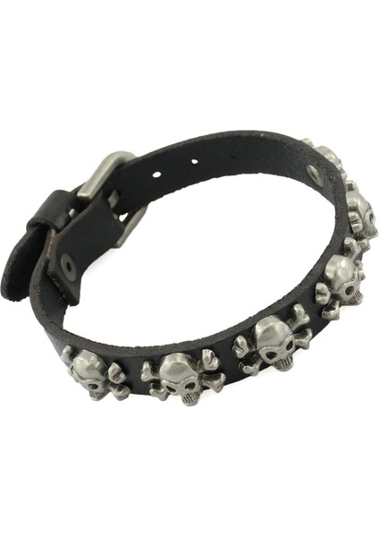 Kahve 2020 Yeni Vintage Rock Punk Gerçek Deri Bilezik Pulseira Mujer Erkek Bilezik Kafatası Nokta Şans Bileklik Kadınlar Erkekler Takı Için (Yurt Dışından)