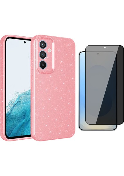 Samsung Galaxy S24 Fe Kılıf Kamera Korumalı Simli Lüks Koton Kapak + Hayalet Ekran Koruyucu