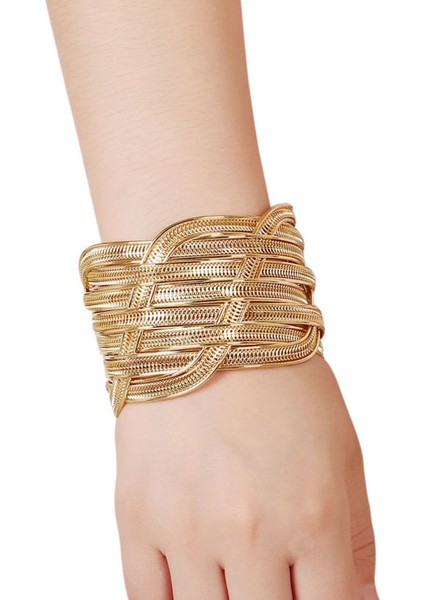 B15JM2 Avrupa ve Amerikan Modası Altın Renkli Kol Bilezikleri Bayanlar Için Kolluk Geniş Büyük Steampunk Açık Bilezik Pulseira (Yurt Dışından) fiyatları