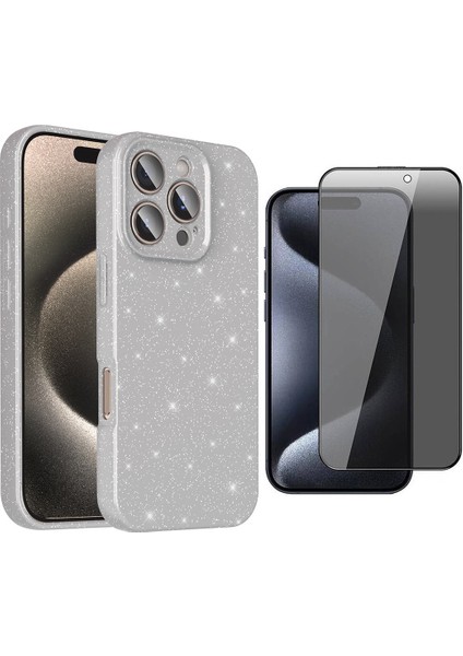 Apple iPhone 16 Pro Max Kılıf Kamera Korumalı Simli Lüks Koton Kapak + Hayalet Ekran Koruyucu