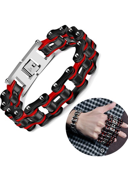 Kırmızı Siyah Erkek Bileklik Moda Punk Mavi Motor Bisiklet Zincir Titanyum Paslanmaz Çelik Lokomotif Bisiklet Zincir Bilezikleri Pulseras (Yurt Dışından) fiyatları