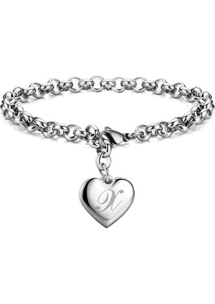 x Modyle Yeni Punk Tasarım Paslanmaz Çelik A-Z Harf Kalp Charm Bilezikler ve Bilezikler Kadınlar Için Moda Takı Pulseras Mujer (Yurt Dışından)