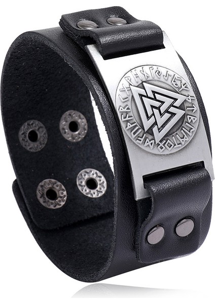 NO.83979 Beden Kotik Erkek Şık Viking Deri Wrap Bilezikler Kaya Punk Retro Pusula Kolye Erkek Bilek Takısı (Yurt Dışından)