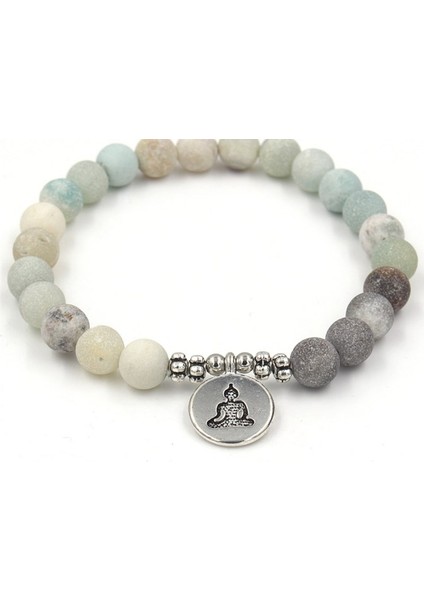 No.2 Boyutu 8mm Hf2 Elastik Ayarlanabilir Doğal Taş Lotus Yaşam Ağacı Buddha Kafası Mat Charm Çakra Şifa Dengesi Reiki Bileklik (Yurt Dışından)